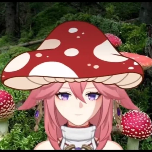yae miko, kawai mushroom, anime mushroom, anime kawai, dasha borovik