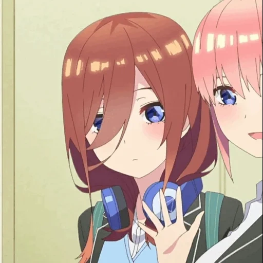 anime, miku nakano, nakano mihisa, nakano mihisa's face, go toubun no hanayome season 2