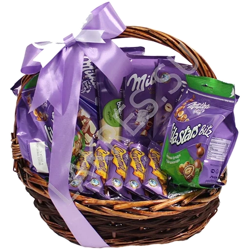 cesta con dulces, cesta milka chocolate, cesta de regalo milka, cesta de regalo milka, chocolate con leche de leche