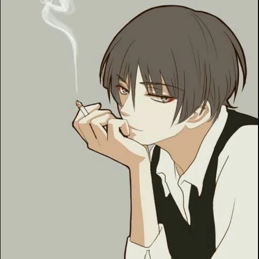 рисунок, аниме парни, аниме мальчики, аниме арты сигаретой, аниме курящий парень