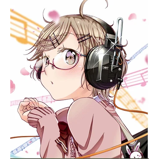 figure, earphone, anime radio, cartoon character, strong light anime glasses