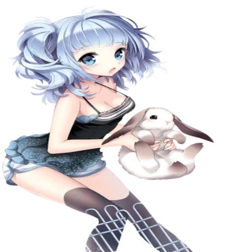 anime, el anime es azul, renderizado de anime, anime genial, anime girl rabbit con cabello azul