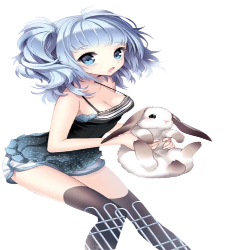 anime, l'anime est bleu, rendu anime, anime cool, anime girl rabbit aux cheveux bleus