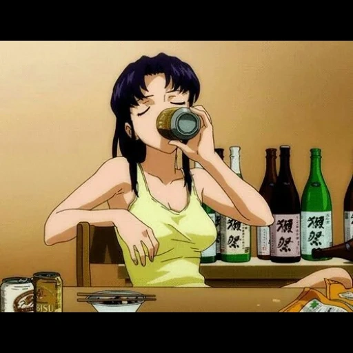 cerveja de anime, cerveja misato, misato katsuragi, evangelion de anime, evangelion misato beer