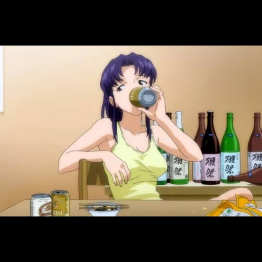 anime, anime ideas, anime beer, misato katsuragi beer, evangelion misato beer