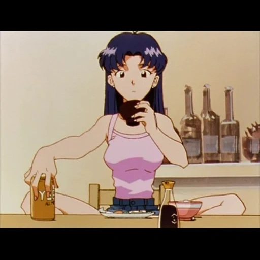 anime, evangelion, misato katsuragi bier, anime evangelion shinji misato, misato katsuragi evangelion 1995