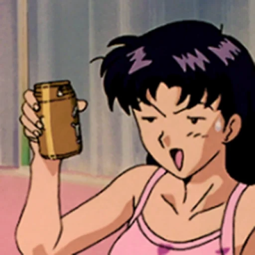 anime, misato, human, misato drinks, misato anime
