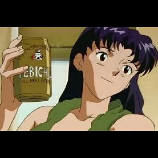 anime, memes de merda, misato katsuragi tiros, cerveja misato katsuragi, misato katsuragi evangelion 1995