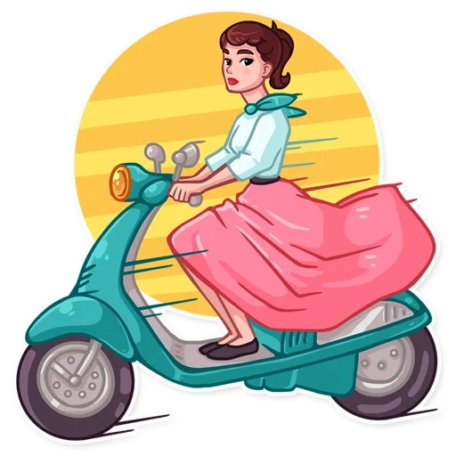 wanita muda, ilustrasi, ilustrasi retro, pasangan vespe menggambar, ilustrasi wanita