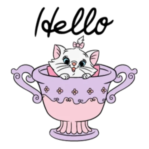 gatos aristócratas, dibujo de copa de gato, marie girly de disney, colorear a un gato una taza, colorear una taza de gatito