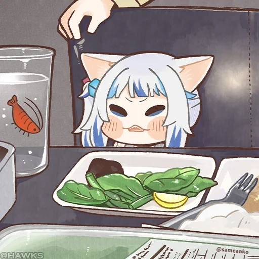 meme anime, anime neko, anime lucu, makan anime kucing, rtx on off meme anime