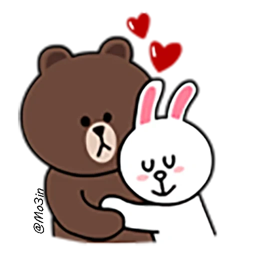un abbraccio, brown cony, bear rabbit, per delineare carino, bear rabbit love