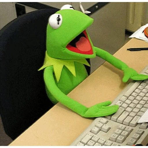 kermite, kermit, frosch cermit, frosch hinter dem computer, frosch cermit am computer