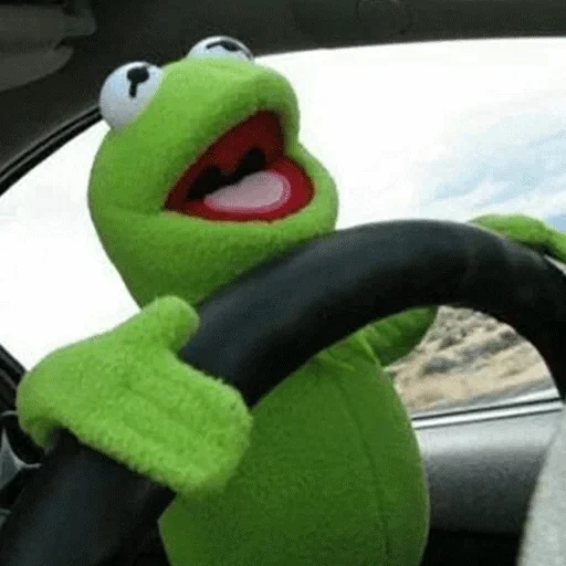 kermite, mappet show, kermite frog, frog cermit, frog cermit at the wheel