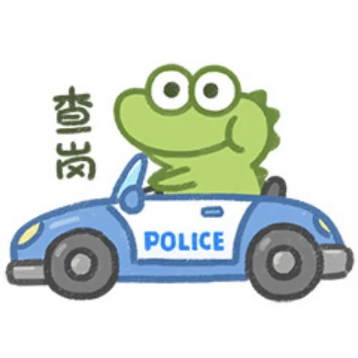 asiático, crocodilo, carro da polícia, carro da polícia, ilustração do carro