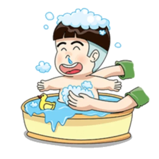 clipart, para tomar un baño, lavar el baño, caricatura de lavado, ilustración chico