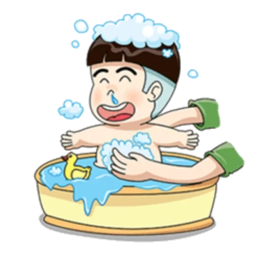 clipart, tomar um banho, lave o banho, lave o desenho animado, ilustração menino