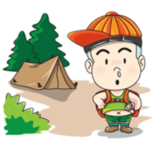 kartun, ilustrasi, tenda clipart, freepik scout camp, boy traveler
