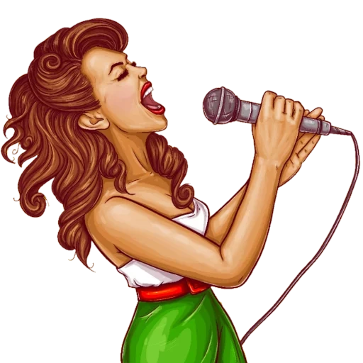 девушка микрофоном, женщина микрофоном, мультяшный микрофон, поющая женщина вектор, девушка микрофоном мультяшная