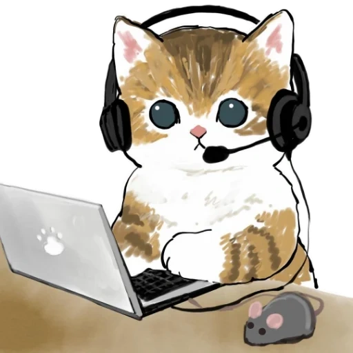 gatinhos fofos, desenhos de gatos fofos, gatos fofos, gato no computador, gato de desenho fofo