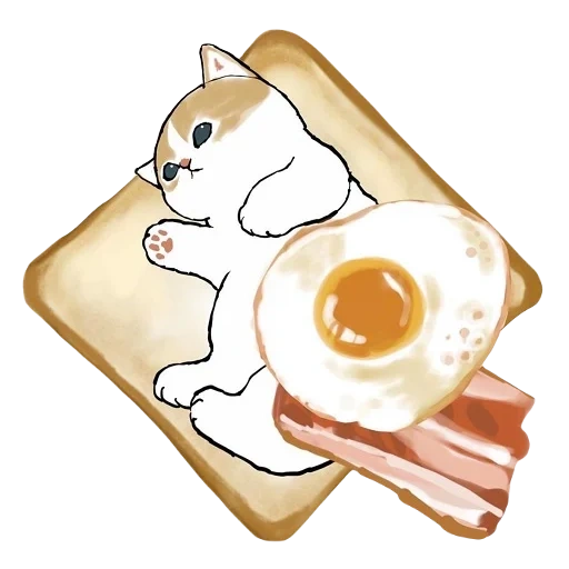 cat, breakfast, mofu cats, the animals are cute, animal drawings are cute