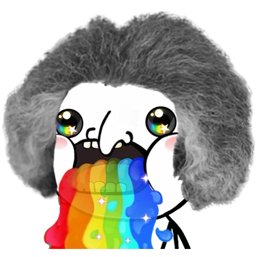 fun meme, human, a toy, rainbow from the mouth