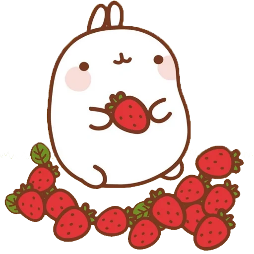 molang, moland, moland strawberries, lovely food drawings, cute kawaii drawings
