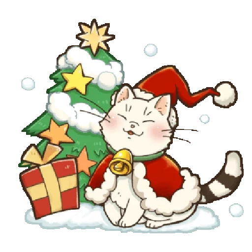 ilustrasi tahun baru, karakter tahun baru, kartu kecil tahun baru, kucing natal, ilustrasi natal