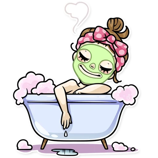 pêches, baignoire dessin animé, fille de salle de bain de dessin animé