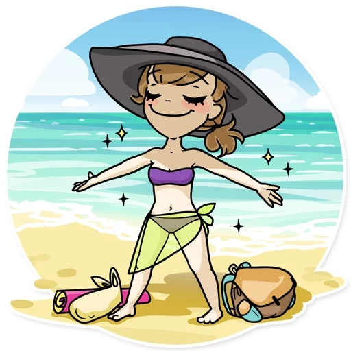 sea beach, girls beach, beach illustration, rest beach clipart, drawing a girl island