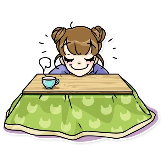 ilustración, dibujo de kotatsu, ilustración de niña en la mesa