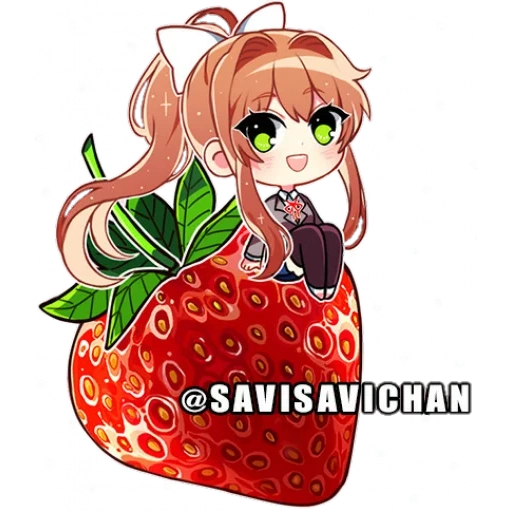 fraises d'anime, fraise monica, jast monica ddlk, fraises anime chibi, anime aux fraises avec fond blanc