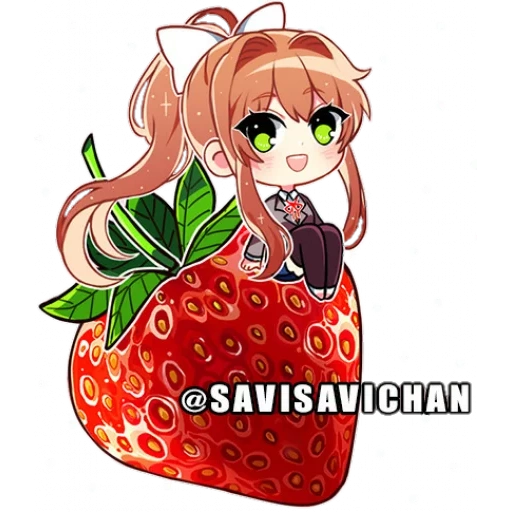 stroberi anime, strawberry monica, jast monica ddlk, chibi anime stroberi, anime stroberi dengan latar belakang putih