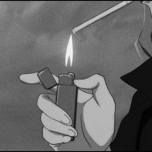 рисунок, чёрное аниме, аниме сигареты, эстетика чёрного аниме, аниме сигареты эстетика