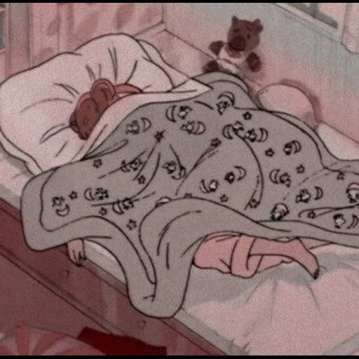 старые аниме, одеяло аниме, спящая девушка, аниме эстетика, спящая девушка аниме