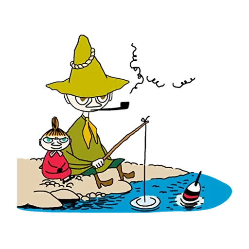 millet, snusmurik, canne à pêche, snusmumrik mumi troll, illustration de snusmumrik par tuwe jansson