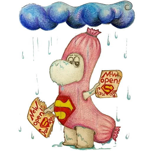 hippopotame, illustration, cher éléphant, dessins drôles, aquarelle hippopotame