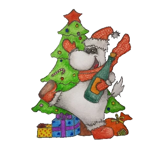 moomy-trolli, schneemann weihnachtsbaum, weihnachtsbaum neujahr, neujahrsschnee, schneemann mit geschenken in der nähe des weihnachtsbaums