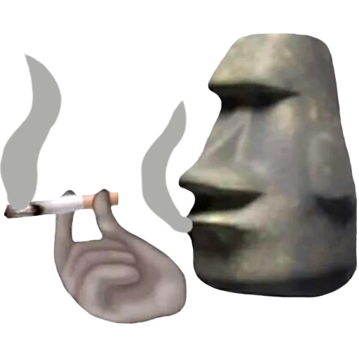 kahn 2, statuetta-gnomo, la testa è volata fuori, la statua di moai fuma, faccia di pietra meme