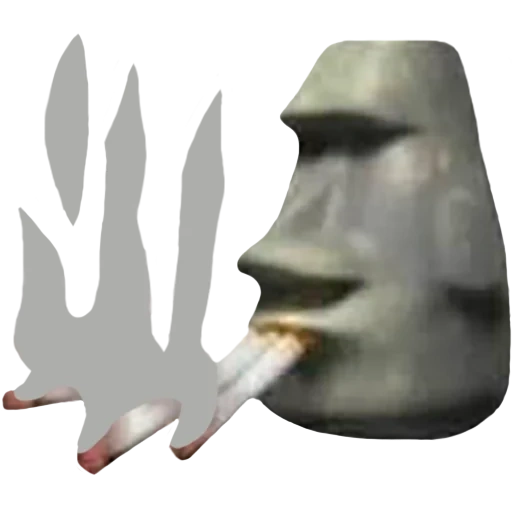 a figurine, emoji, moai statue smokes, meme stone face, stone face emoji