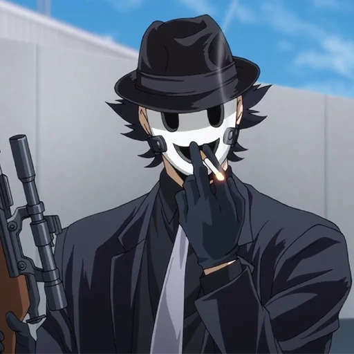 sniper de anime, personagens de anime, máscara de anime atirador, sr sniper anime, invasão celestial anime