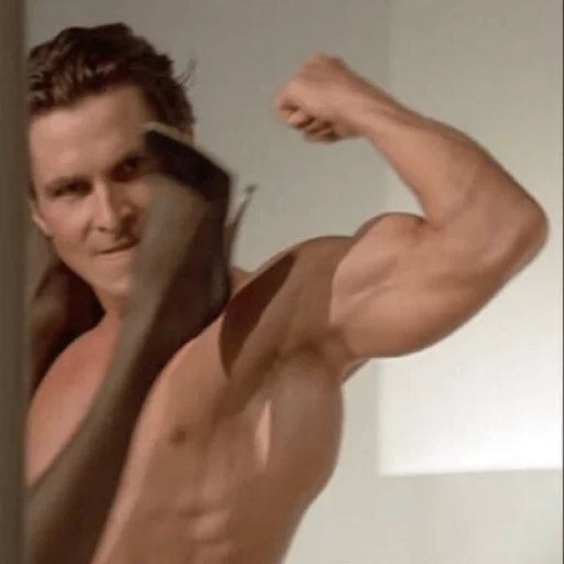 christian bale, patrick bateman, christian bale shows biceps