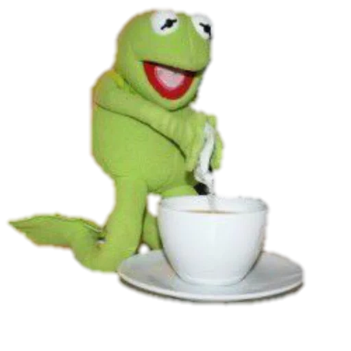 la rana di kermit, kermit la rana, kermit frog tea, kermit la rana sta bevendo un caffè, kermit il giocattolo di peluche frog