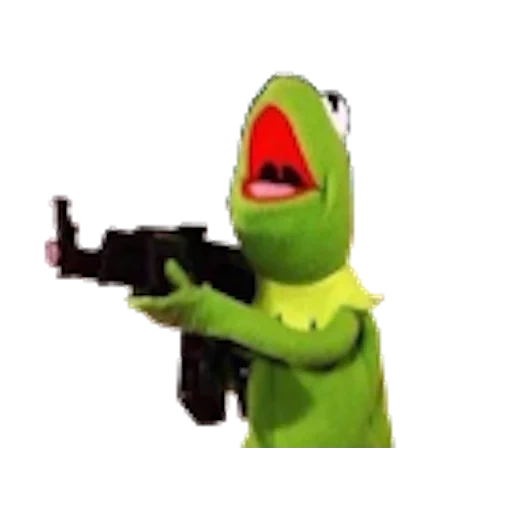 spettacolo di muppet, kermite ak 47, pistola a spruzzo automatica, kermit la rana, frog kermit shooting