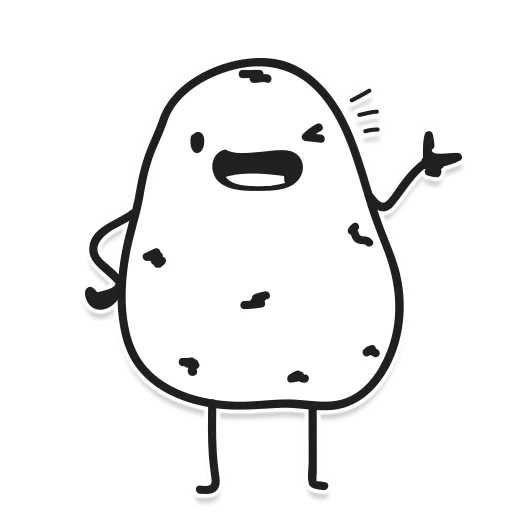 patata, patatas, patatas divertidas, portador de papa, dibujos animados de papa en blanco y negro