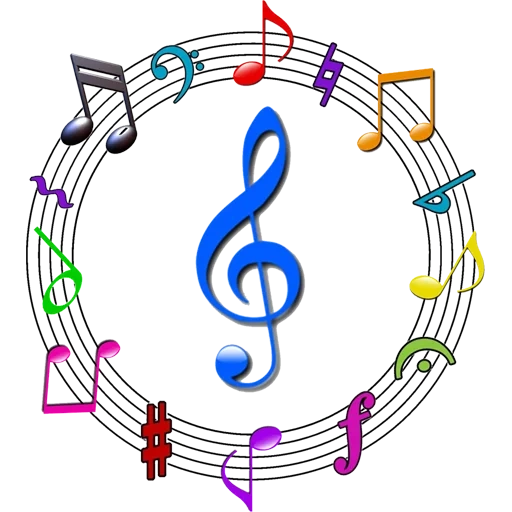 notas são coloridas, símbolos musicais, clipart musical, sinal musical da liga, tema musical de emblemas