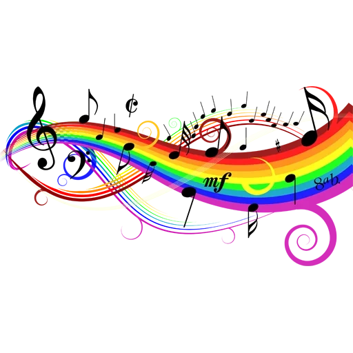 цветные ноты, музыкальная нота, музыкальная радуга, музыкальная радуга рисунок, музыкальная радуга клипарт