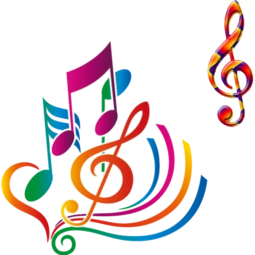 notas coloridas, símbolos musicais, o logotipo é musical, clipart musical, o emblema da escola de música