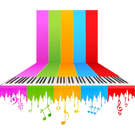 rainbow background, piano keys, flowing paint, piano vector, dynamics draining paint