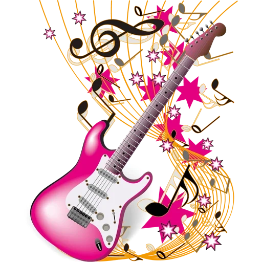 clipart gitar, ilustrasi gitar, latar belakang transparan clipart gitar, alat musik diwarnai, clipart gaya buatan tangan